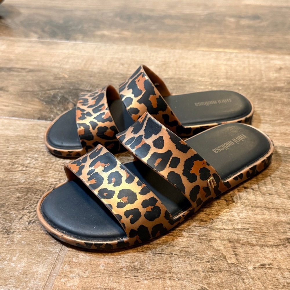 Mini Melissa Kids Leopard Print Double Strap Vegan Slide Sandals, Gold Black, 2 - Picture 9 of 9